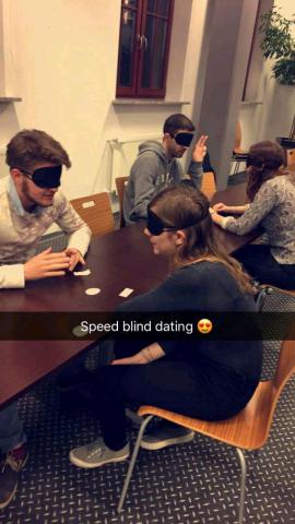 Blindfolded, students, blind, speed, date, erasmus